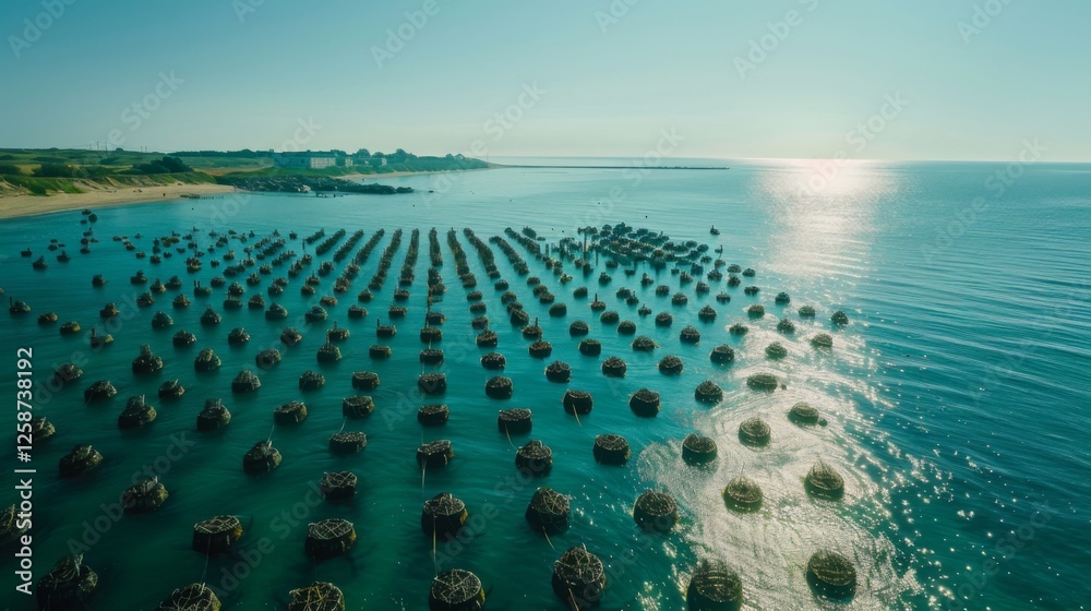 Aufkleber thick wooden structures create a mesmerizing pattern in the shallow waters, reflecting the warm hues