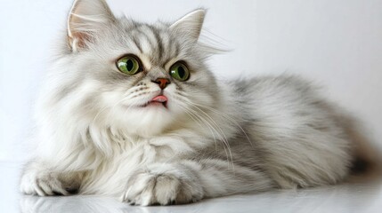 A Fluffy Silver Persian Cat With Green Eyes