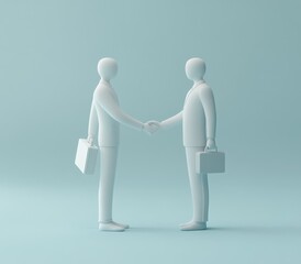 Dealmaking Two businessmen shaking hands, minimalist studio backdrop, agreement concept
