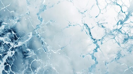 Organic patterns of ice and water mix to create a dynamic abstract composition in shades of blue and white, evoking winter and fluidity. AI generated.