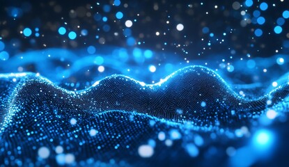 Blue digital wave, particle background, glowing, abstract, technology, website header