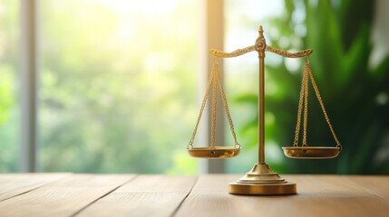 A golden balance scale symbolizing justice and fairness in a serene environment.