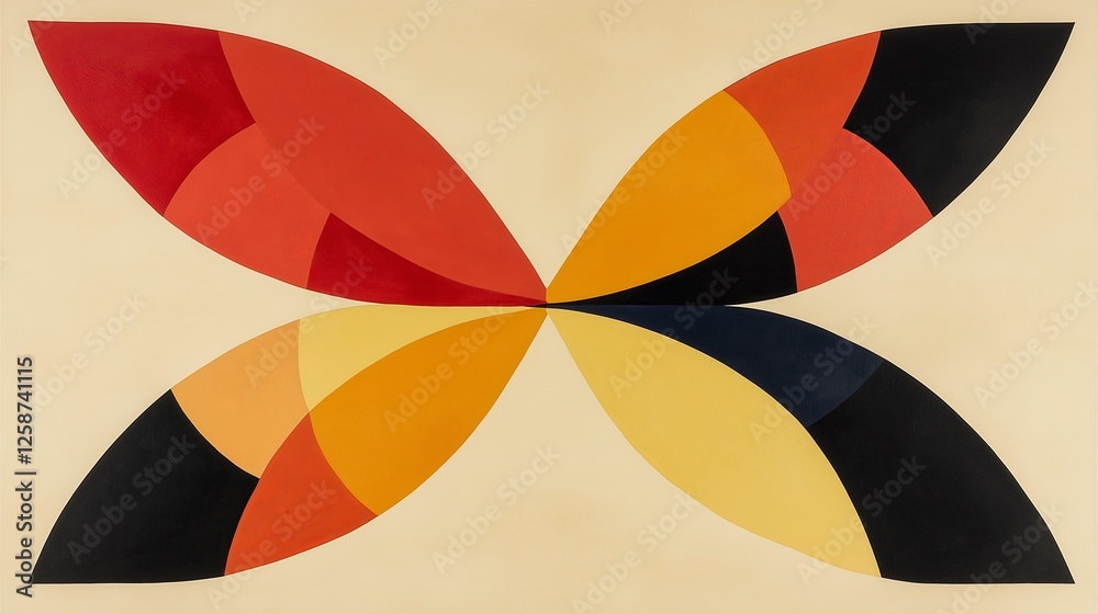 Aufkleber A symmetrical abstract artwork with bold primary shapes overlapping in dynamic motion