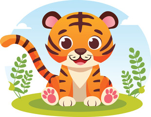 A beautiful Bengal small tiger or cute animal smiling face