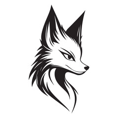 Elegant Fox Head Silhouette – Black and White Vector