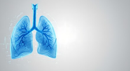 Futuristic 3D model of blue transparent human lungs on light background. Digital health visualization for pulmonary medicine and respiratory research