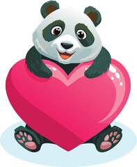 A cute panda bear with read heart for valentine's t-shirt design
