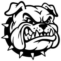 Fierce Bulldog Mascot Black Silhouette | Aggressive Bulldog with Spiked Collar | High-Contrast Vector Illustration | Tough Dog Emblem | Sports Logo | No Background