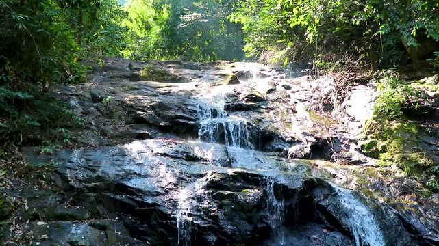 Ton Chongfa Waterfall in tropical jungle nature Khao Lak Thailand.