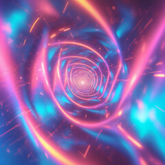 Obraz premium Ethereal Neon Glow, Silk-Like Hues of Pink, Blue, and Yellow with Radiant Bokeh, Futuristic and Modern Abstract Look