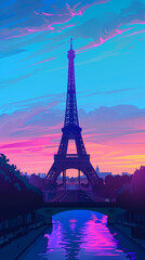 paris night sky purple blue pink gradient colors city lights romantic evening view