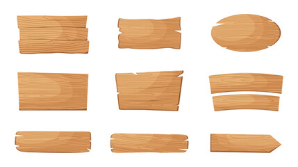 Vector set of wooden planks and arrow pointers.
