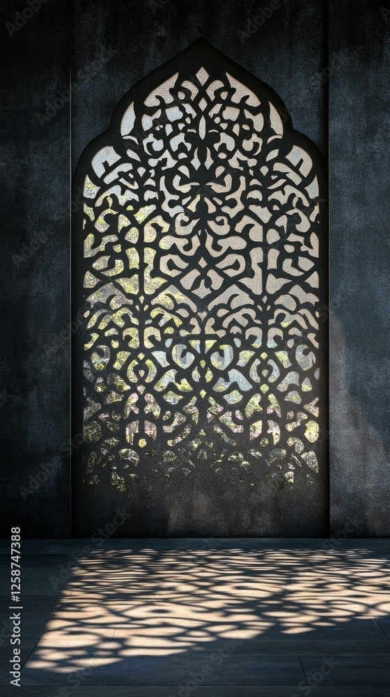 Poster delicate arabesque designs cast enchanting shadows on the dark wall, creating a mesmerizing interpla