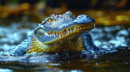 Obraz premium Crocodile Emerging, Swamp, Wildlife, Nature, Close-up