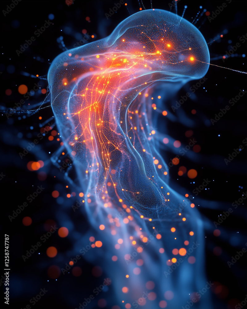 Poster wto logo blending into a vibrant neural pathway illustrating connectivity