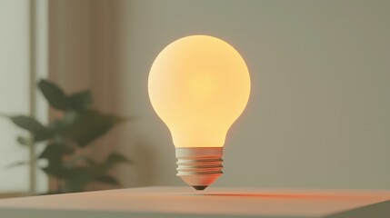 Illuminated bulb: a warm glow emanates from a lightbulb, symbolizing ideas, innovation, and enlightenment in a minimalist, modern setting.