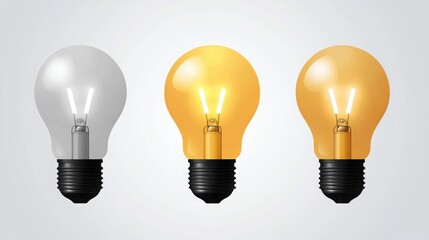 Illuminating Ideas: Three light bulbs transition from clear to glowing, symbolizing the evolution and brightness of innovative solutions.