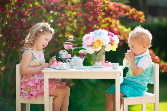 Kids having fun at garden tea party