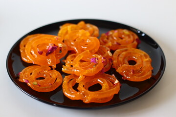 Jalebi, a sweet dish from Gujarat, often paired with fafda