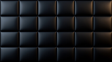Modern black padded leather wall panel with square tufted upholstery and glossy surface in luxury interior design for elegant background and high-end decoration concept