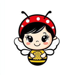 Cute cartoon bee girl holding honeycomb
