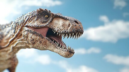 Fototapeta premium Closeup of Tyrannosaurus Rex Head Against Blue Sky