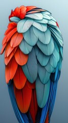 Fototapeta premium Abstract plumage of a macaw, displaying vibrant shades of red, blue, and teal. Feathers are detailed and layered.