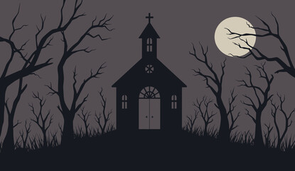 Illustration of a dark and mysterious church.