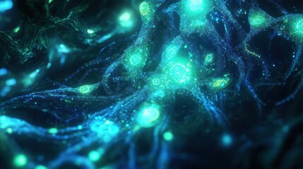 Abstract AI Circuitry Glowing in Vibrant Blues and Green