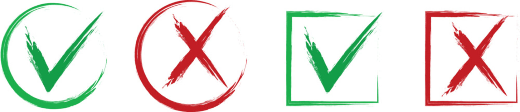 Check mark cross sign in grunge style. Yes and no symbol. Dirty hand drawn brush stroke