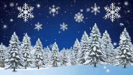Fototapeta premium Snowy Winter Forest at Night with Falling Snowflakes