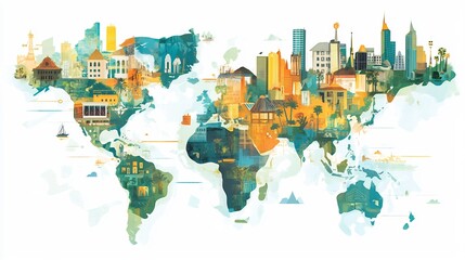 Fototapeta premium Global visualization of microloans empowering entrepreneurs depicting financial transactions connecting diverse small business owners across different regions