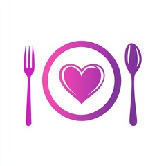 Romantic meal plate icon, fork and spoon, love food, restaurant menu, icon