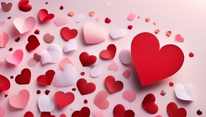 red and pink paper heart lies on a pink and white background surrounded by small paper hearts and confetti celebrating singles awareness day