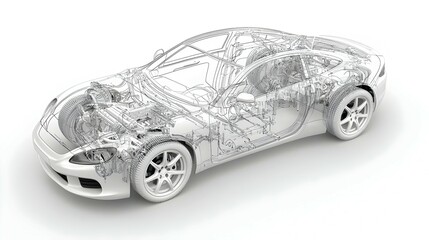 Naklejka premium White Wireframe Model of a Sports Car