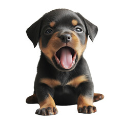 Obraz premium Playful puppy yawning, white isolate background