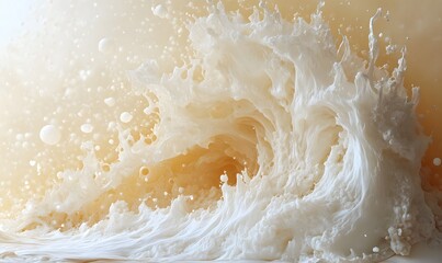 Obraz premium Abstract wave of creamy liquid with spherical droplets in a soft, light backdrop
