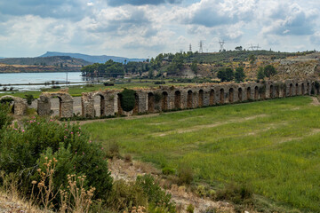 Ancient Roman aqueduct near Oymapinar Lake, Manavgat, Antalya, Turkey. Part of the Roman water...