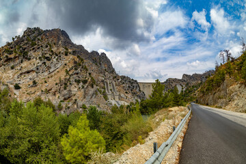 Road near Oymapinar Dam Over Manavgat River, Green canyon, Antalya, Turkey