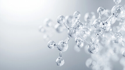 A close-up view of translucent molecular structures against a soft gradient background, showcasing the intricate design of atoms and bonds in a scientific context.