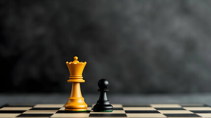 Yellow And Black Chess Pieces On Dark Background