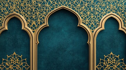 Blue background with gold designs and a gold frame