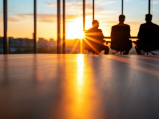 blurred silhouettes in a meeting at sunset
