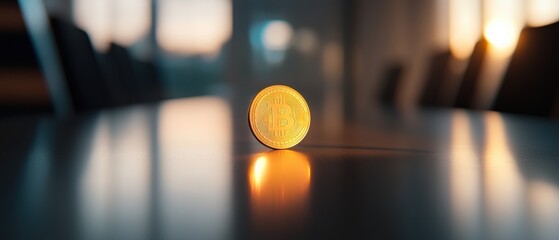 Bitcoin on a Table During Sunset