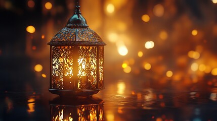 Obraz premium Lantern with a gold and silver design sits on a table