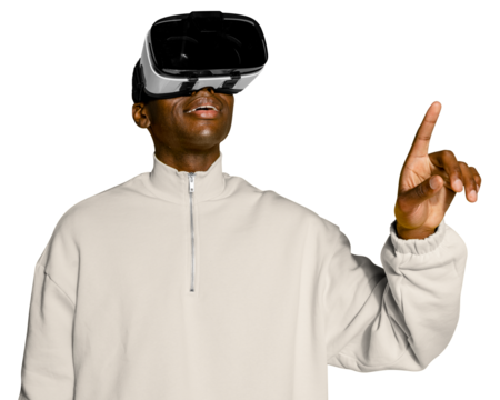 Metaverse png, man using vr headset, transparent background