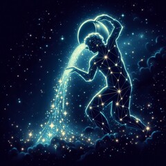Visionary Aquarius Zodiac with Sparkling Stars