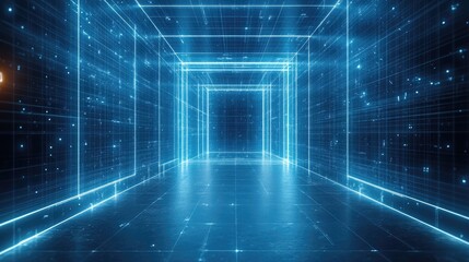 Digital Corridor Data Flowing, Futuristic Space, Abstract Background, Tech Concept