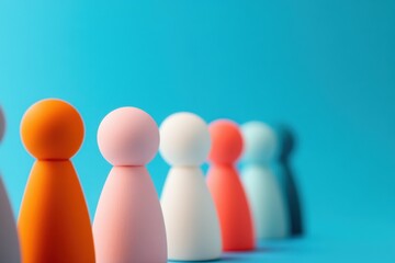 colorful figurines in a row on blue background