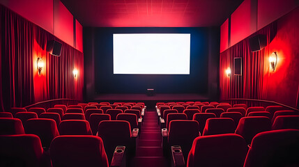 Fototapeta premium Large recliner chair in a home theater room with white space for copy